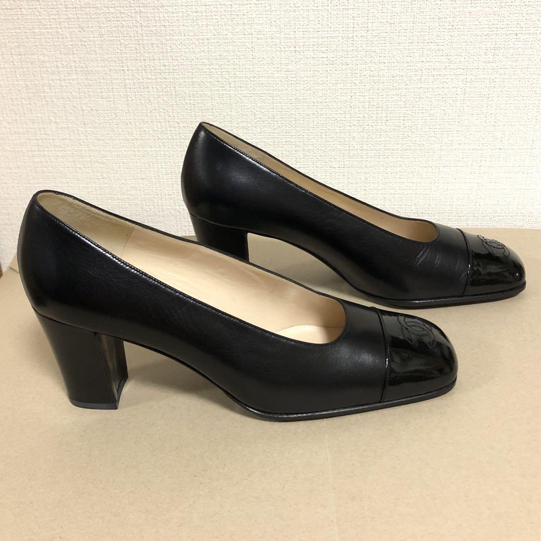 【美品】CHANEL シャネル ハイヒール ロゴエンボス パンプス ブラック シャネル CHANEL パンプス ヒール ロゴ ココマーク エナメル