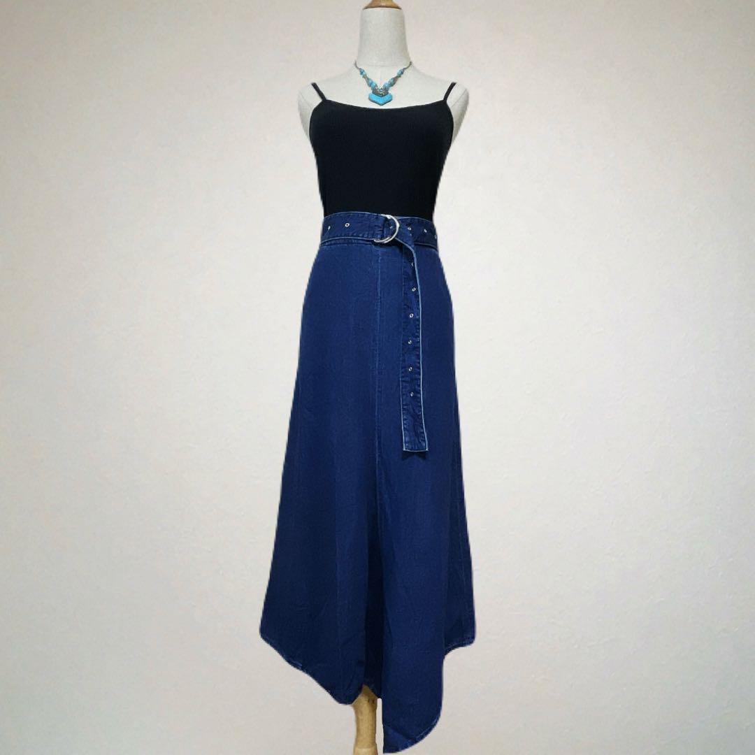【美品】Mila Owen デニムアシンメトリーロングスカート 0 ベルト付 美品】Mila Owen デニムアシンメトリーロングスカート 0 ベルト