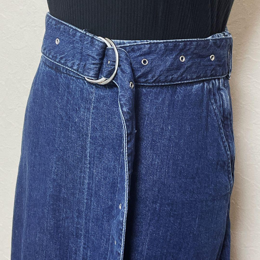 【美品】Mila Owen デニムアシンメトリーロングスカート 0 ベルト付 美品】Mila Owen デニムアシンメトリーロングスカート 0 ベルト