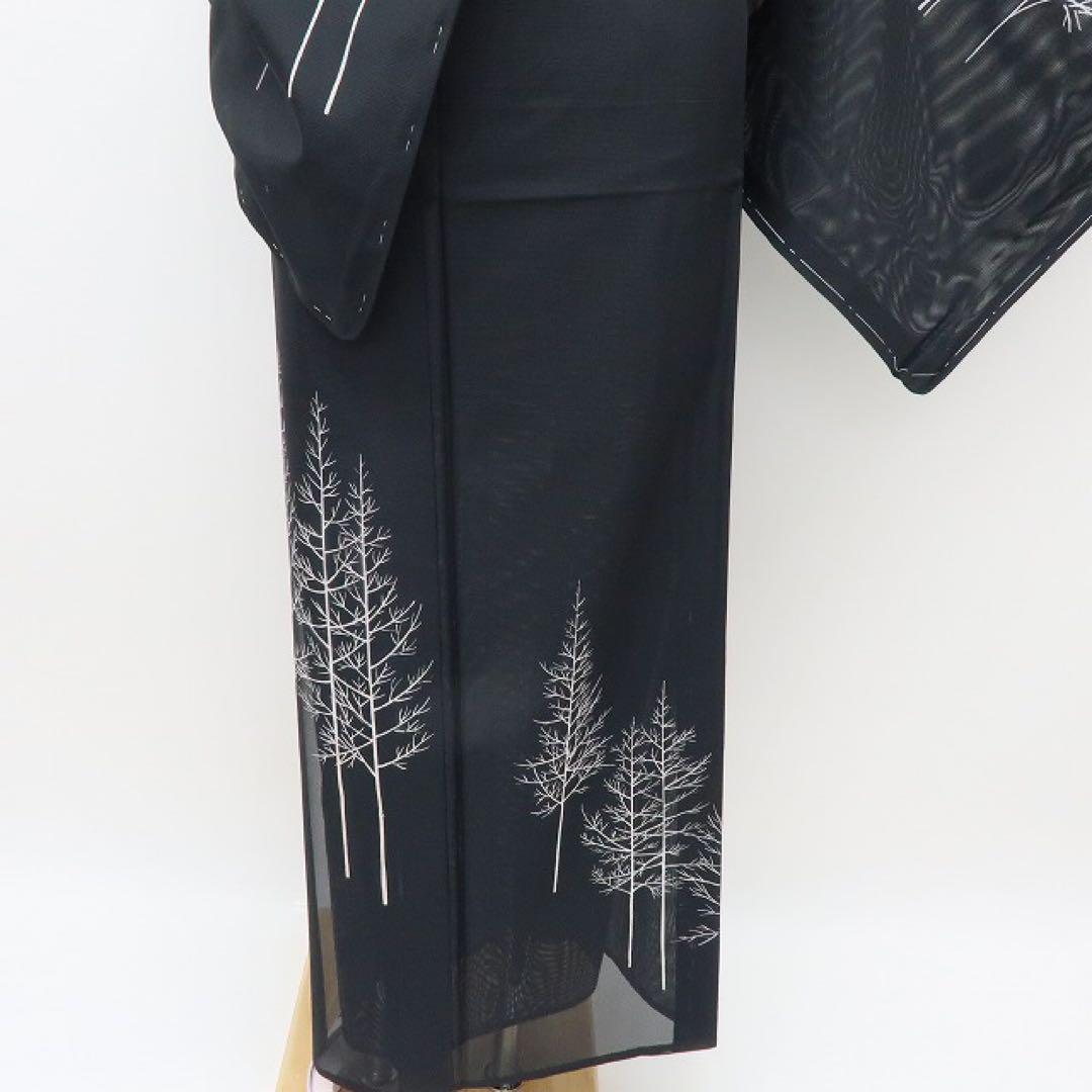 m1169＊美品 洗える夏着物 絽 訪問着 洗える夏着物(絽・訪問着) 17-7.黒色地に大島調柄 M/Lサイズ