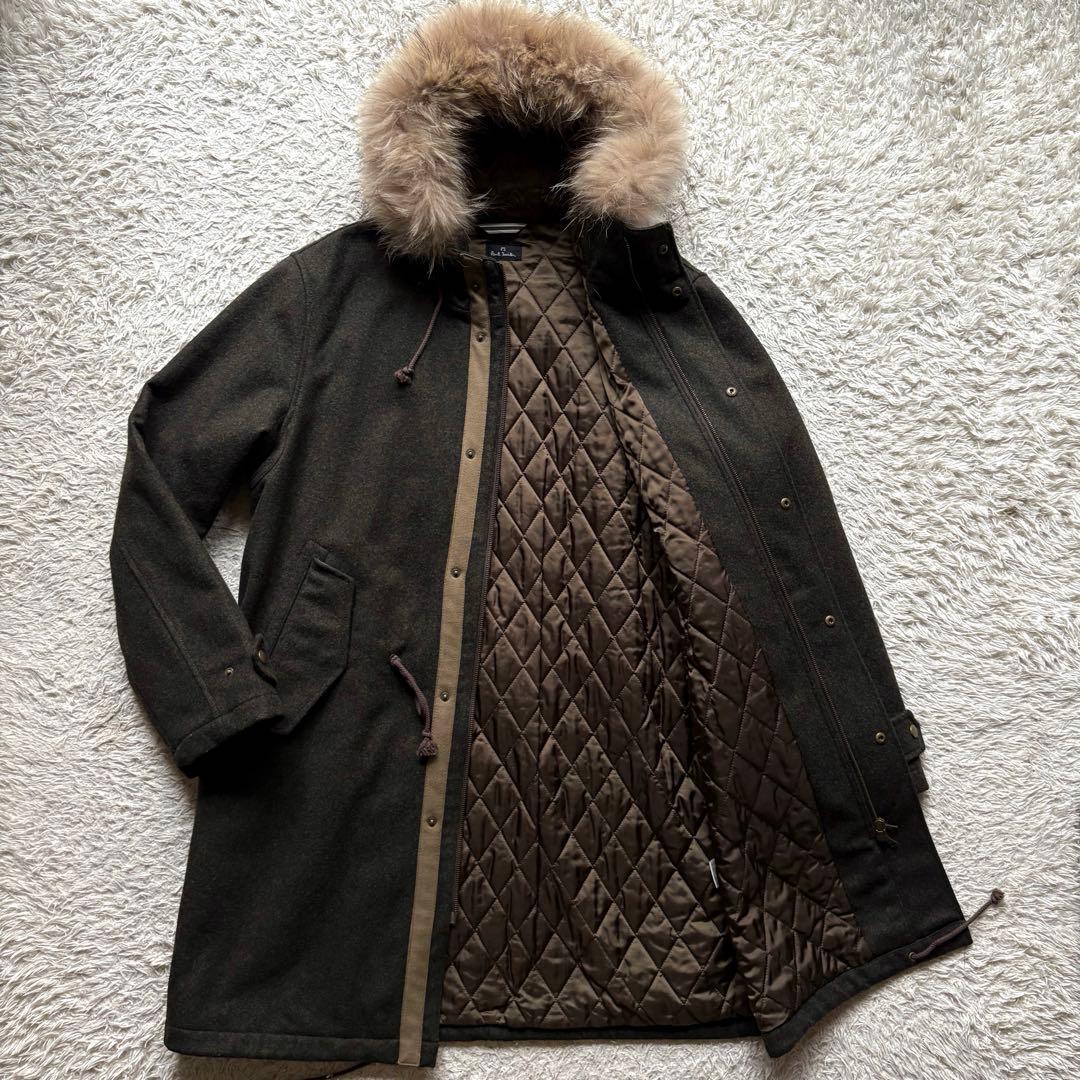カシミヤ混 XLサイズ ポールスミス モッズコート ラクーンファー取り外し可XL LL Paul Smith