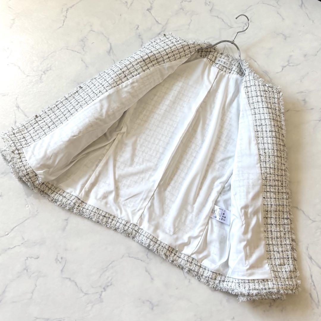 美品】 PLST ツイード ミドルジャケット ノーカラージャケット