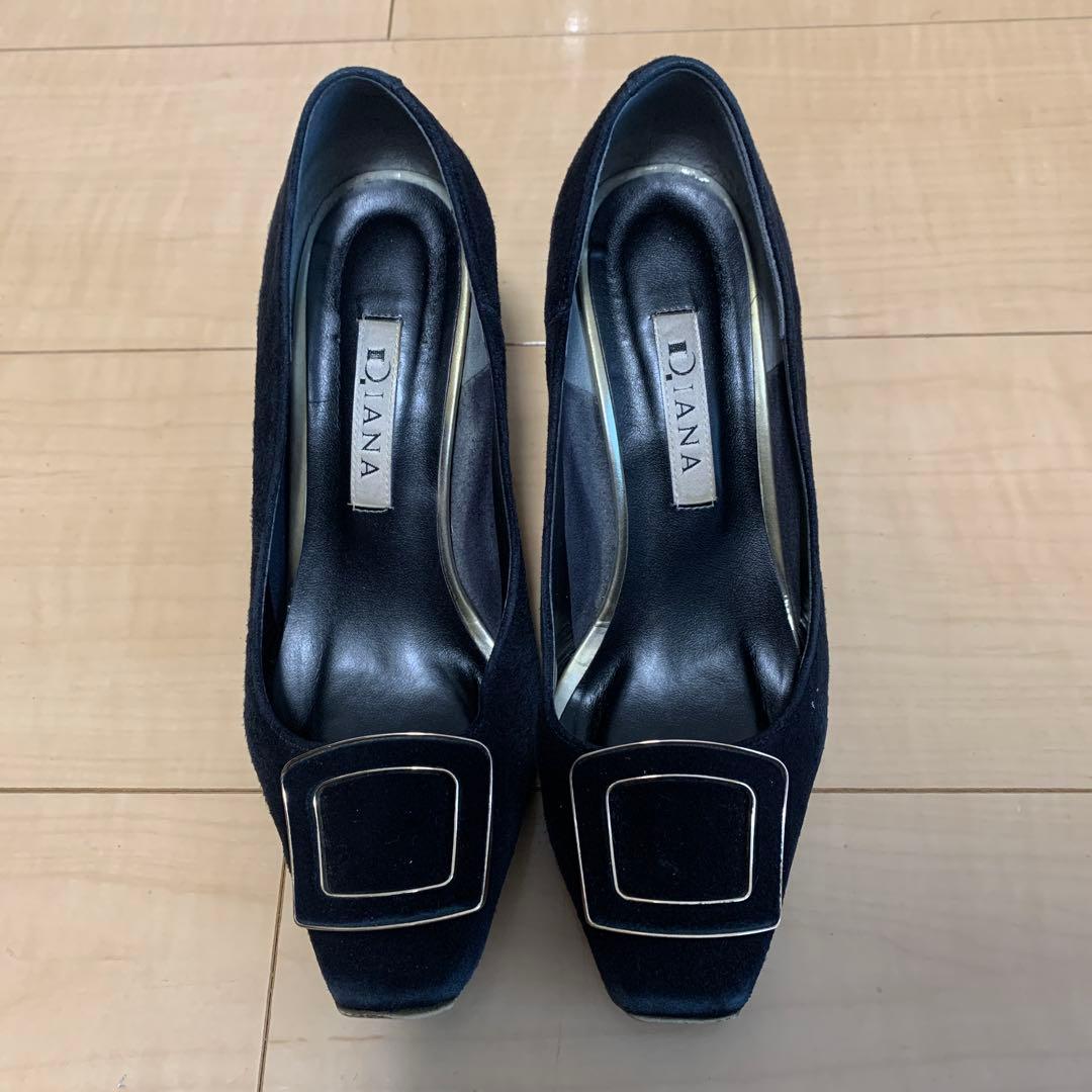 DIANA ブラック スクエアトゥ パンプス 21.5