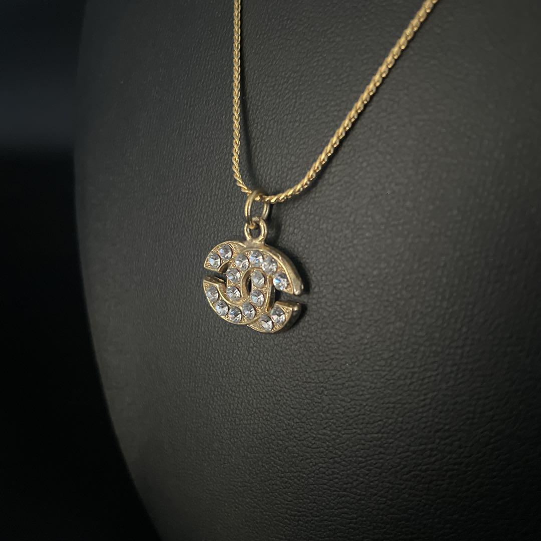 CHANEL シャネル ネックレス ストーン付 ココマーク ゴールド