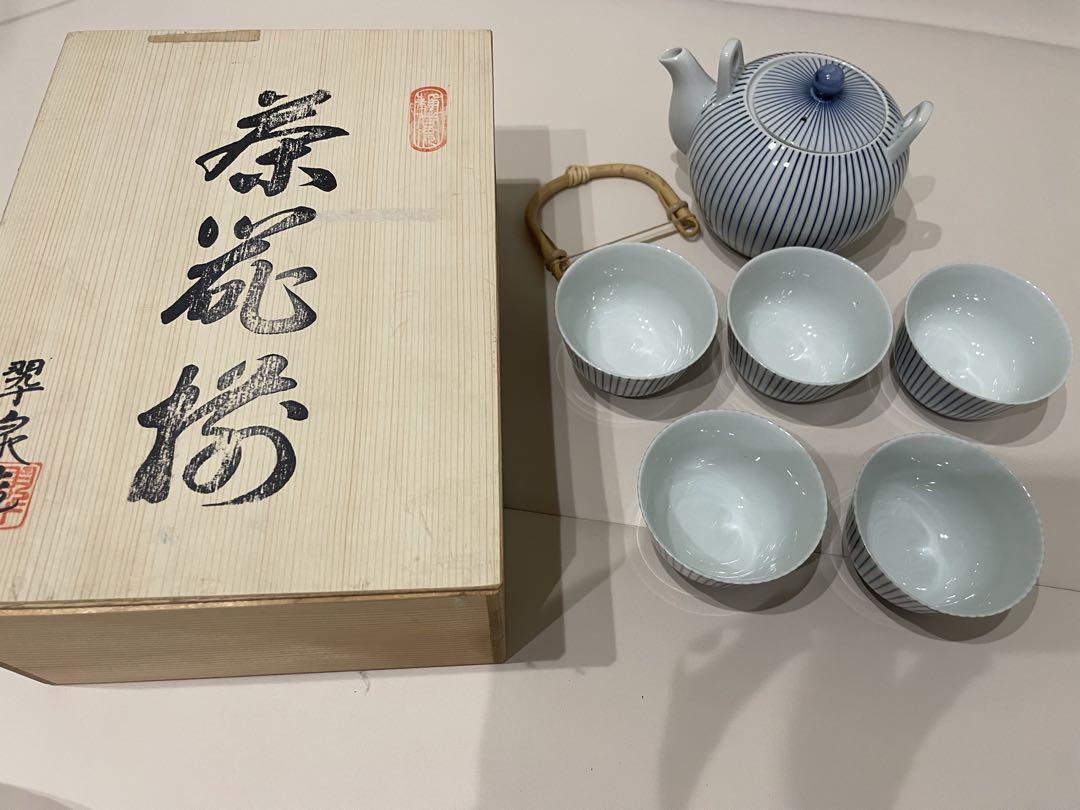 急須と湯飲み5個セット 陶器製