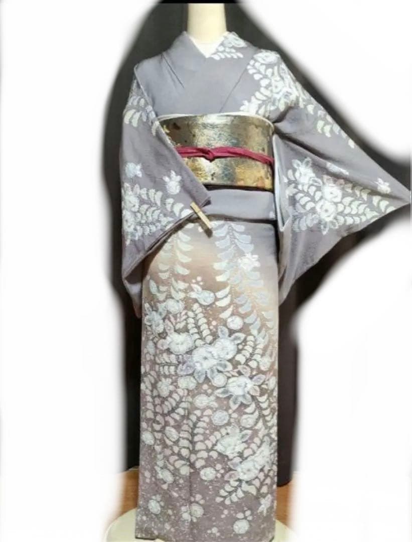 訪問着フルセット グレー紫 辻ヶ花柄 訪問着 帯付き目立った傷や汚れなし
