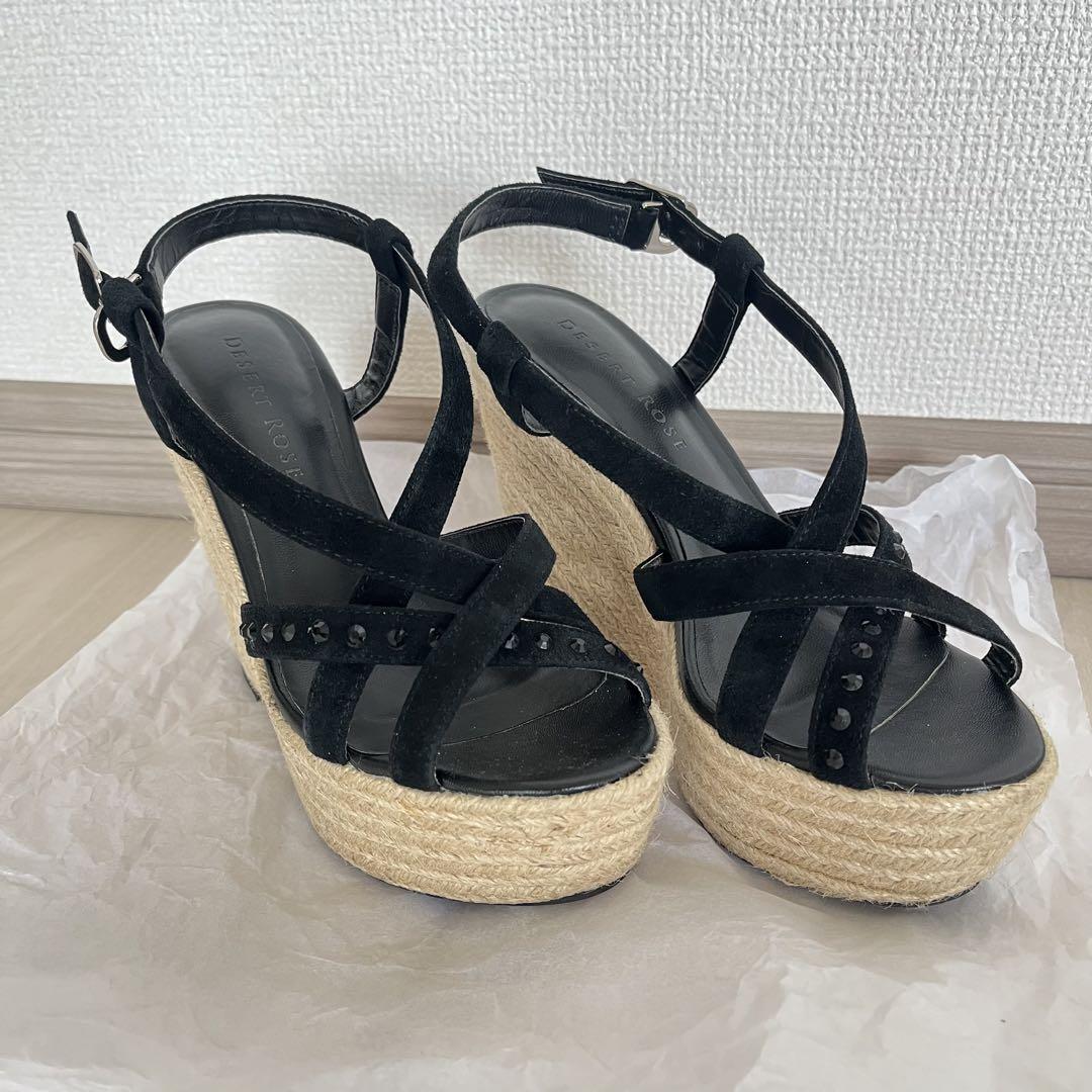 【美品】DESERT ROSE ブラックウェッジサンダル