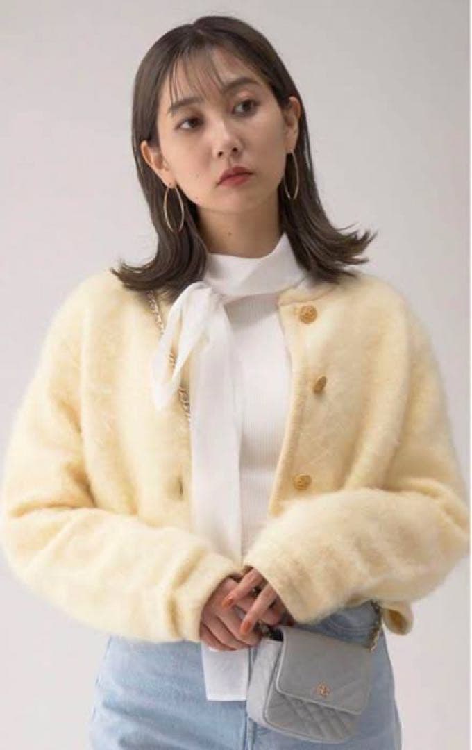SNIDELモヘアニットジャケット　イエロー　美品 SNIDEL スナイデル モヘアニットジャケット イエローファッシ