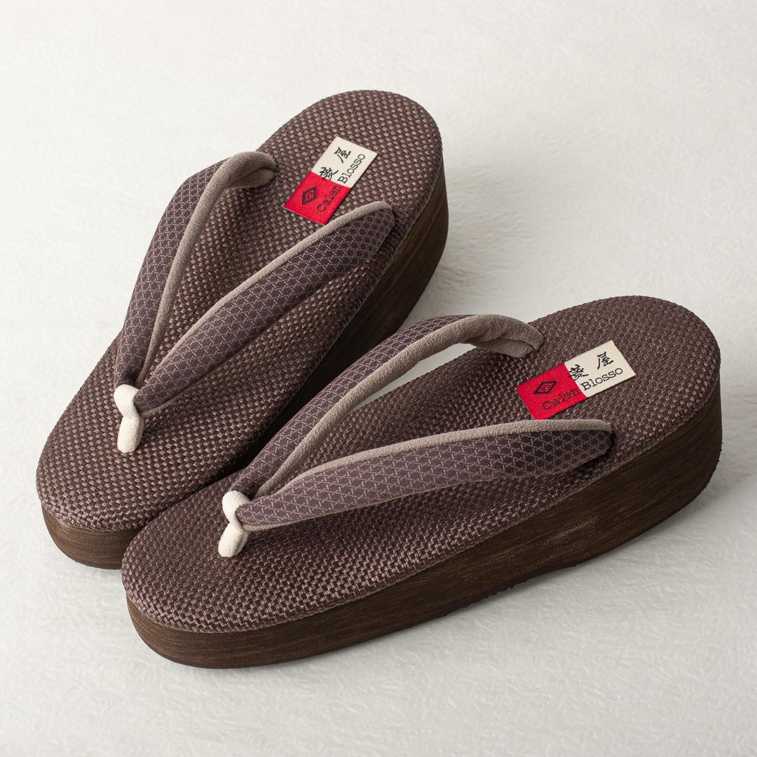 ≪菱屋カレンブロッソ×正絹御召し鼻緒≫ カフェ草履 S寸 no.3200