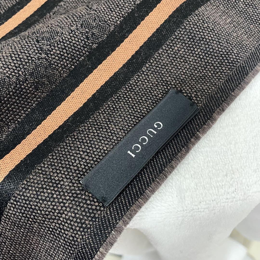 GUCCI グッチ　ストール　GG シェリーライン　ロゴ　総柄　ウール　シルク