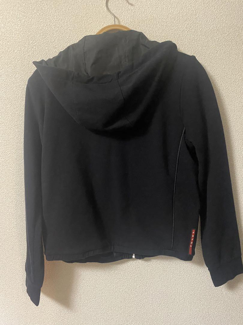 【美品】PRADA プラダ ジップアップ フーディ パーカー M ブラック 美品】PRADA プラダ ジップアップ フーディ パーカー M ブラック