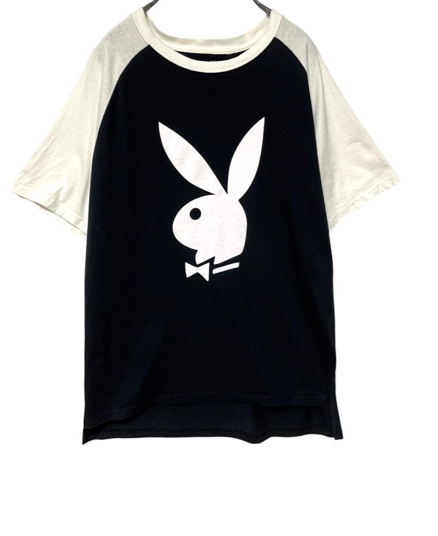 PLAYBOY プレイボーイ 切替Tシャツ 黒白 PLAYBOY プレイボーイ 切替Tシャツ 黒白（レディース 半袖 T