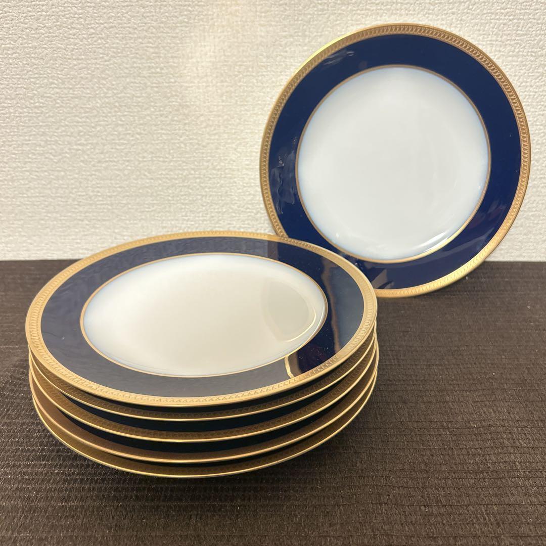 大倉陶園　ロイヤルブルー　瑠璃片葉金蝕　デザートプレート　20.5cm