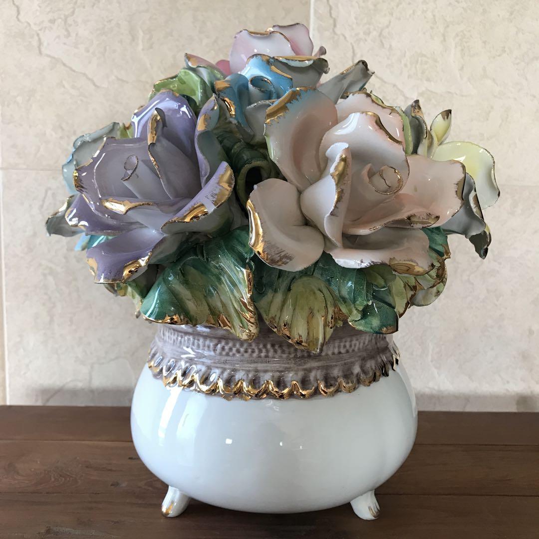 ☆ CAPODIMONTE☆陶花☆陶器☆イタリア☆ヴィンテージ☆【送料込み】