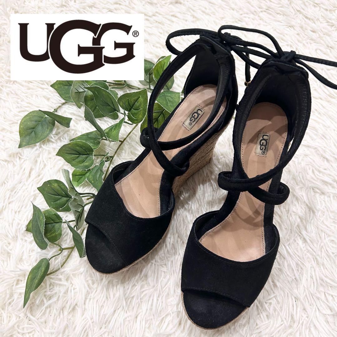 美品✨UGG アグ＊スウェードサンダル ウェッジソール 厚底 黒 24cm