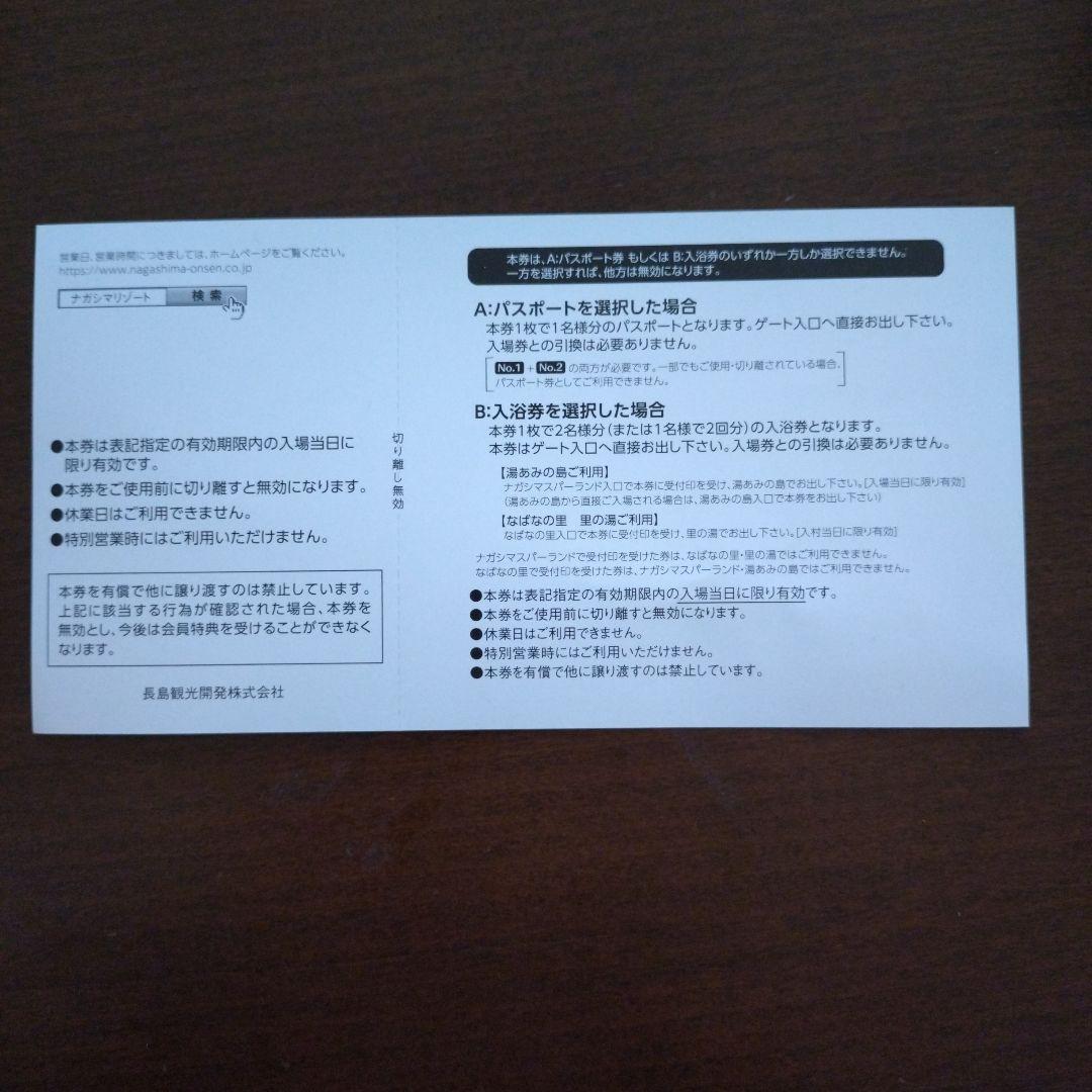 ナガシマスパーランドパスポート券　1枚