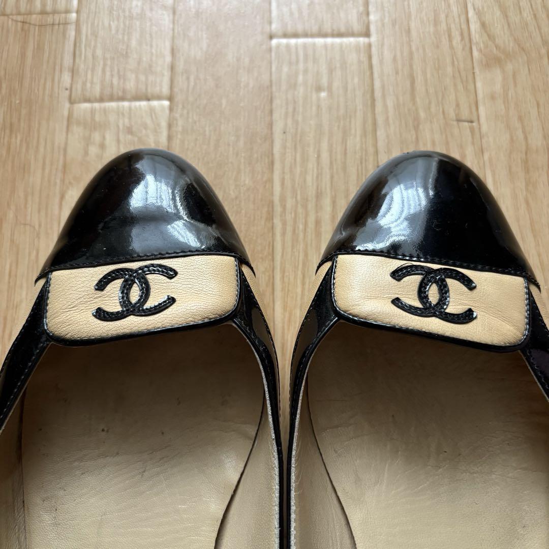激レア【CHANEL シャネル】フラットシューズ 36.5 バイカラー
