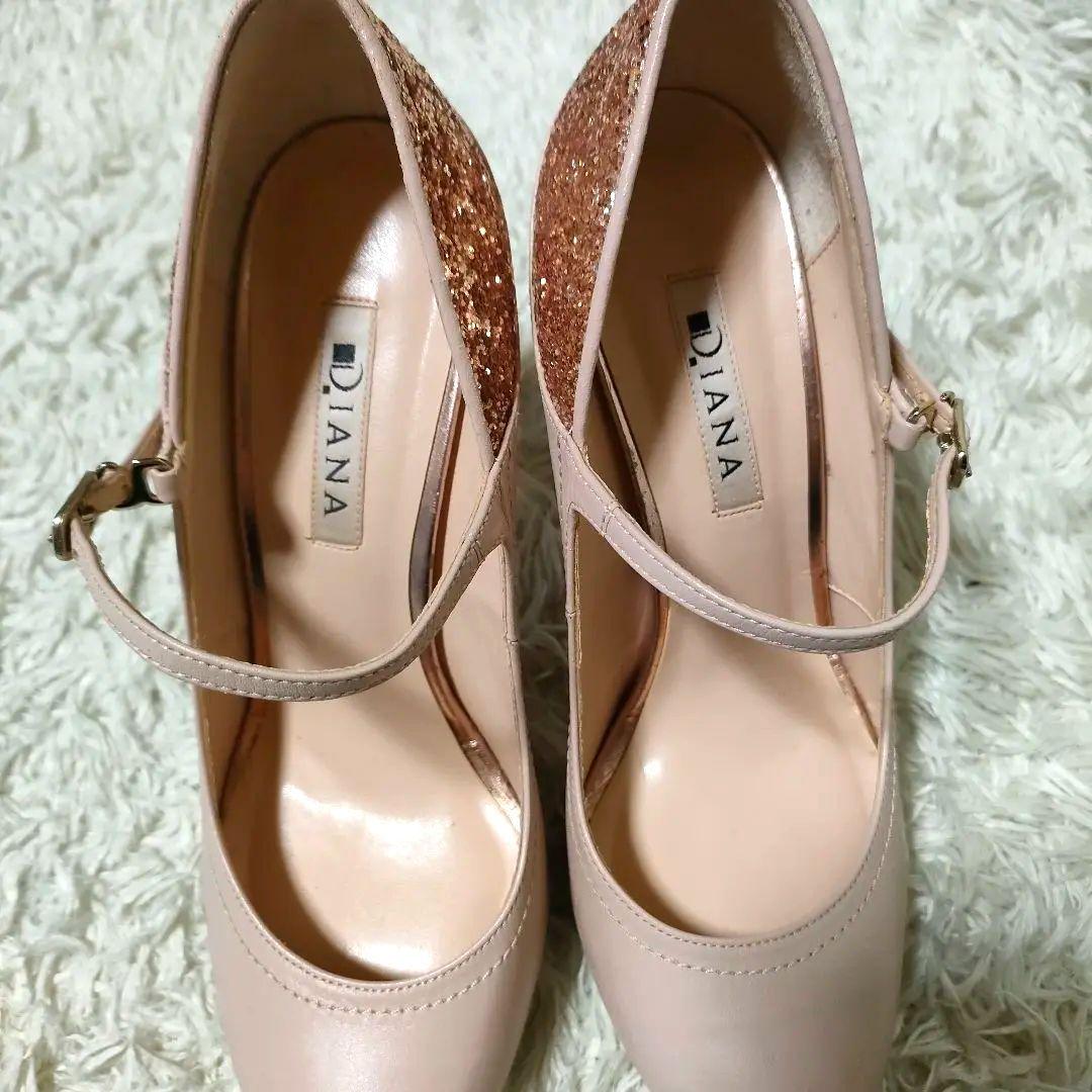DIANA ダイアナ レディース ハイヒール グリッター ビジュー 22.5 美品 ブライダルシューズ DIANA シルバー グリッターハイヒール