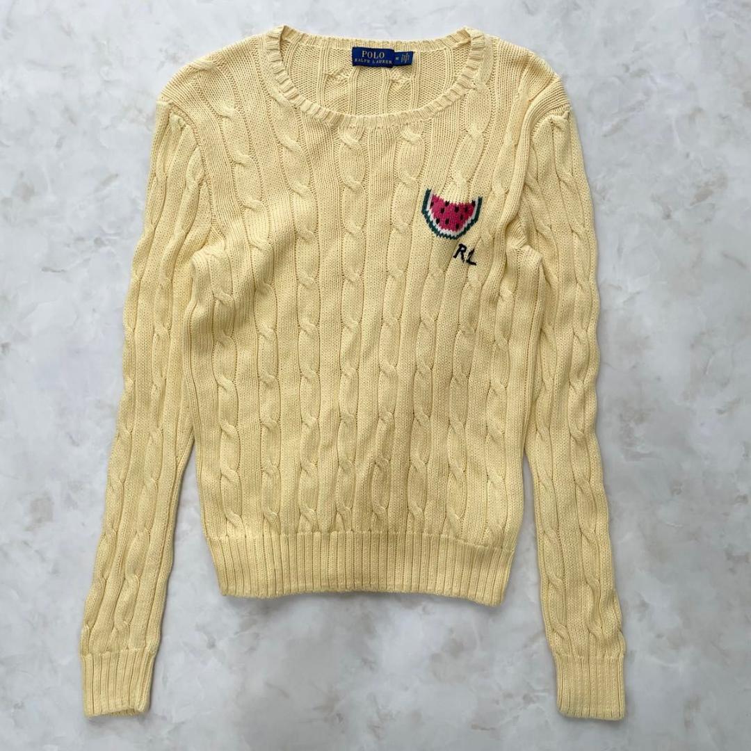 ポロラルフローレン ケーブル編みセーター ニット M スイカ 刺繍M POLO RALPH LAUREN