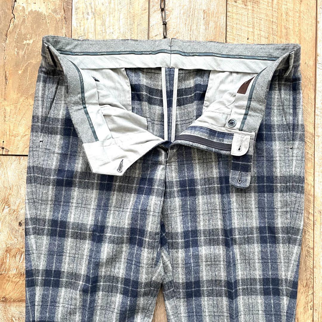 極美品】VIGANO チェック柄 テーパード ウール スラックス