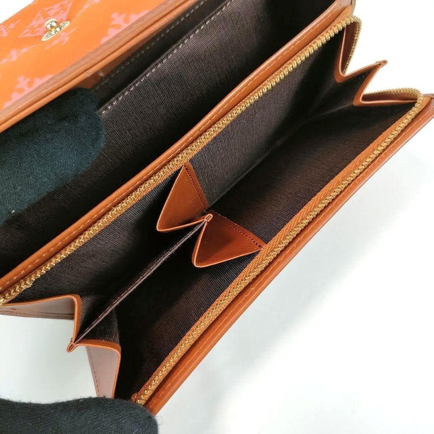 美品 russet ラシット 長財布 総柄 モノグラム ナイロン オレンジ