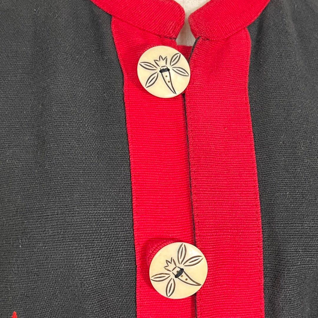 ネパール製 漢字 刺繍 デザインボタン ノーカラージャケット