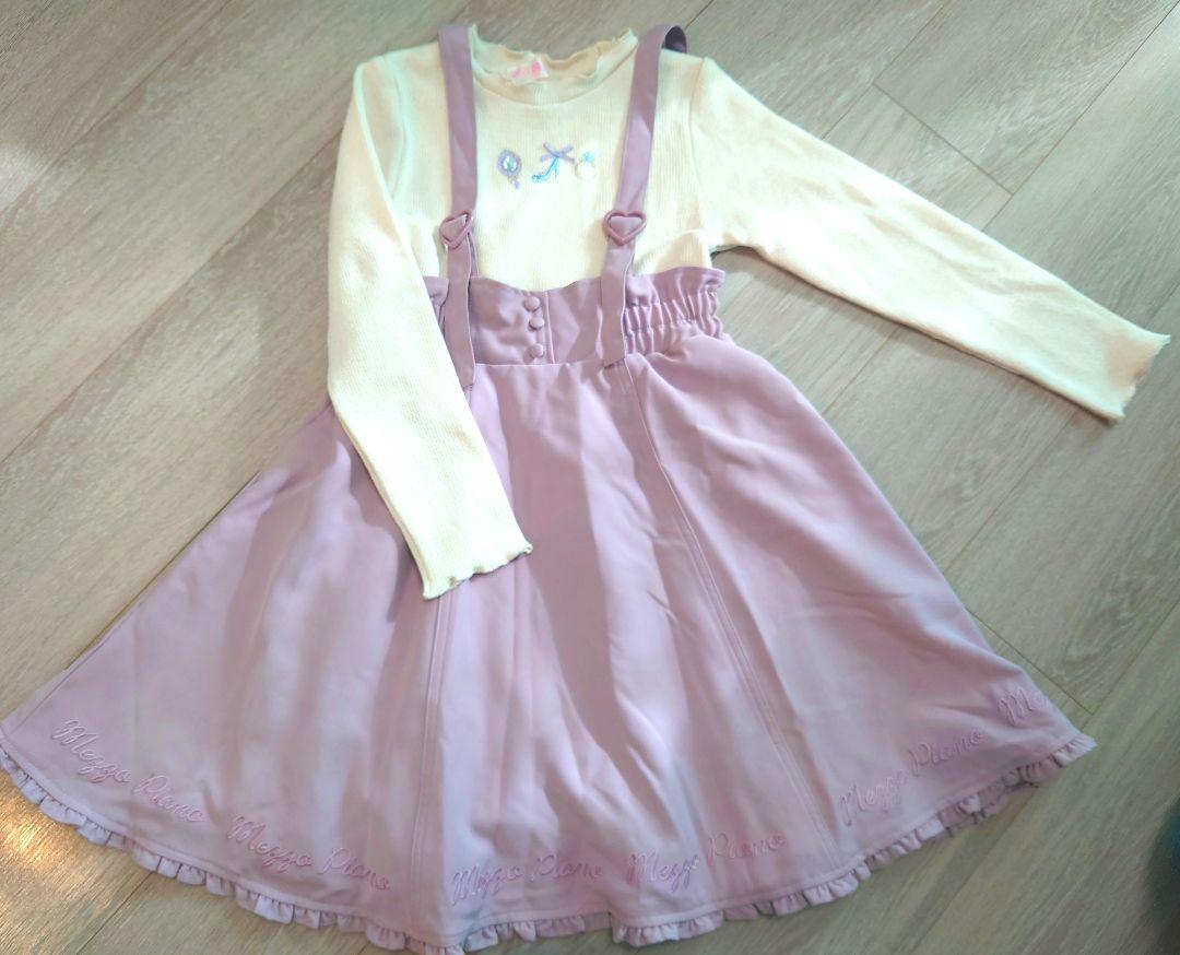 ＊美品＊メゾピアノ プリンセスモチーフ刺しゅうドッキングワンピース 130