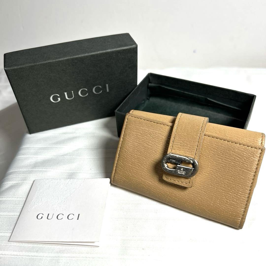 【美品】GUCCI♤グッチ♤キーケース♤6連♤レザー♤キャメル GUCCI キーケース 】6連 グッチ レザー Gロゴ 三つ折り キャメル