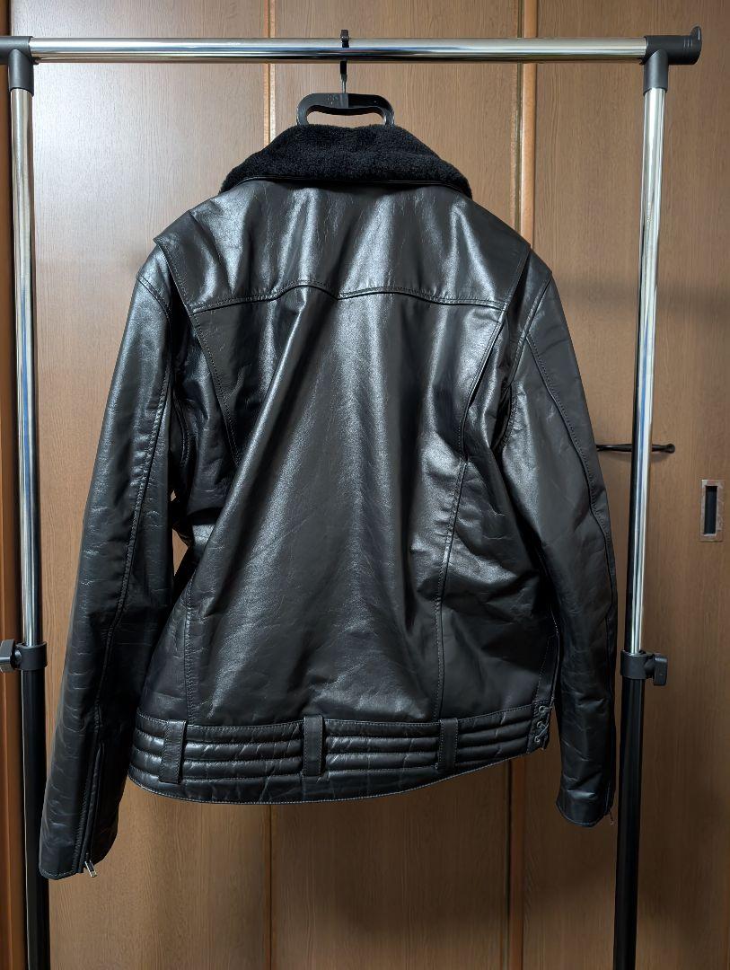 3L ボアハイネックシングルライダースジャケット　Liugoo Leathers