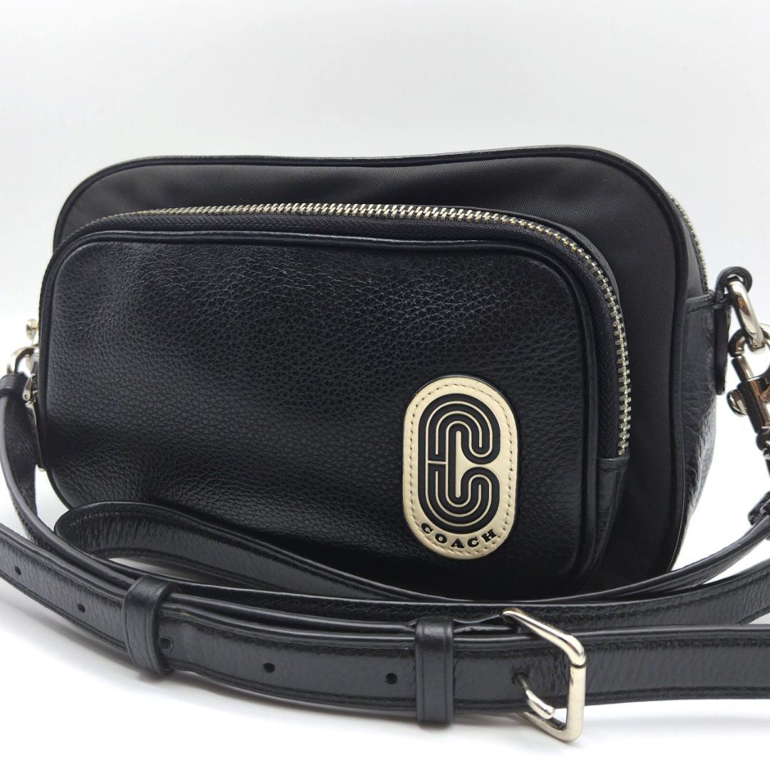 美品★COACH コーチ オプアート レザー ショルダーバッグ クロスボディ 黒 美品 コーチ ショルダーバッグ コートクロスボディ ブラック