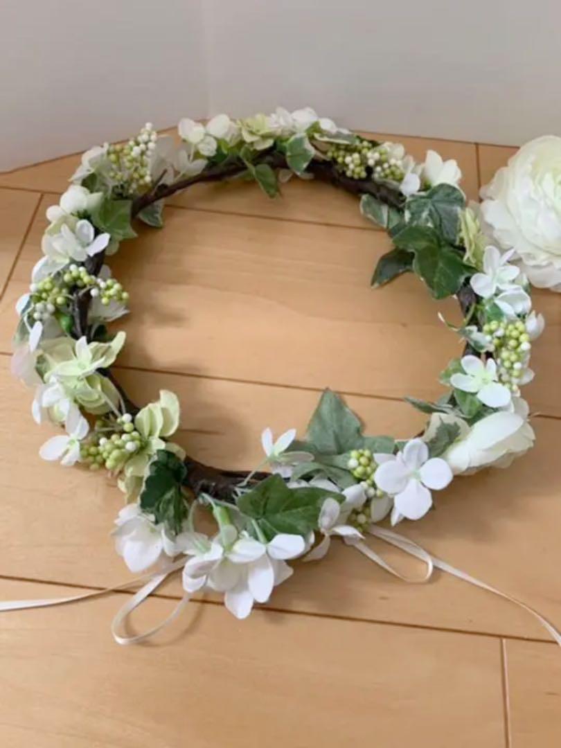 【美品】ウェディング　ブーケ&ブートニア&花冠&リストバンド　4点セット インテリア・生活道具