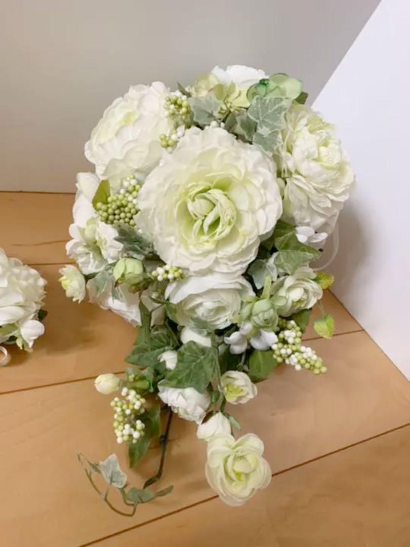 【美品】ウェディング　ブーケ&ブートニア&花冠&リストバンド　4点セット インテリア・生活道具