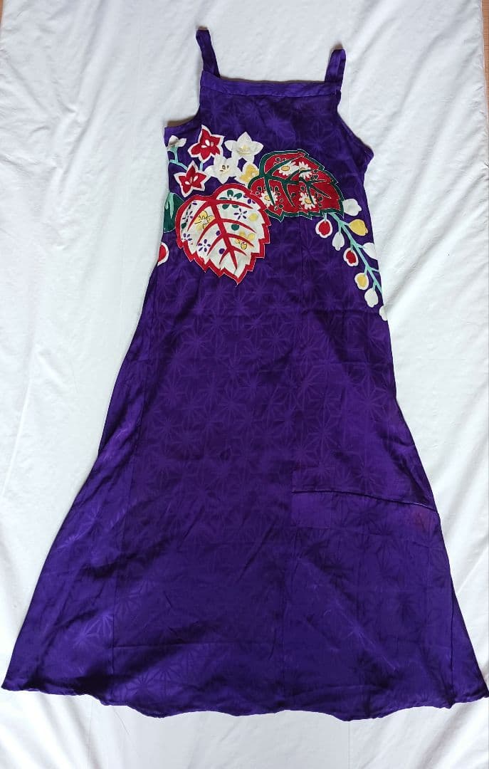 着物リメイクドレス　ロング　手縫い　絹