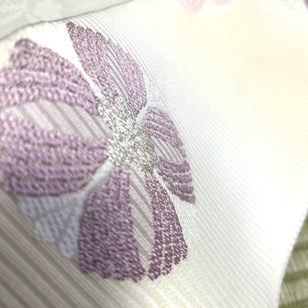 新品未使用品　西陣織【佐々木染織物】正絹　夏の絽の名古屋帯《生成り　刺繍　花》