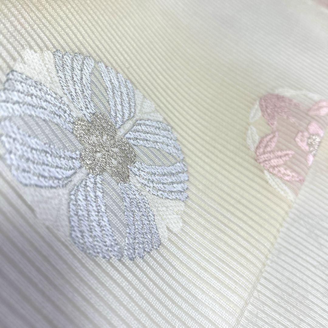 新品未使用品　西陣織【佐々木染織物】正絹　夏の絽の名古屋帯《生成り　刺繍　花》