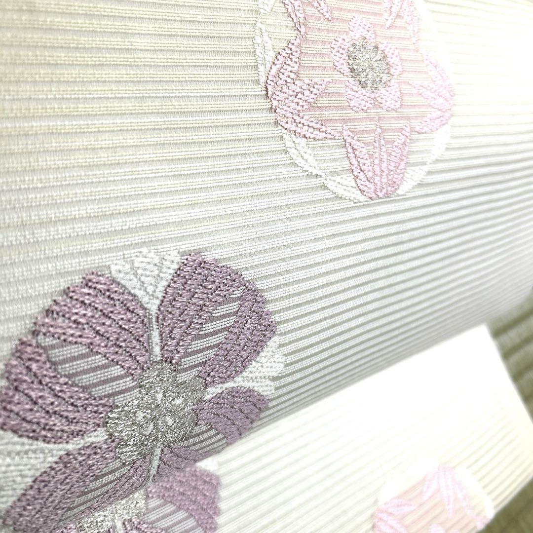 新品未使用品　西陣織【佐々木染織物】正絹　夏の絽の名古屋帯《生成り　刺繍　花》