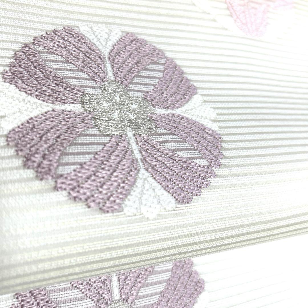 新品未使用品　西陣織【佐々木染織物】正絹　夏の絽の名古屋帯《生成り　刺繍　花》