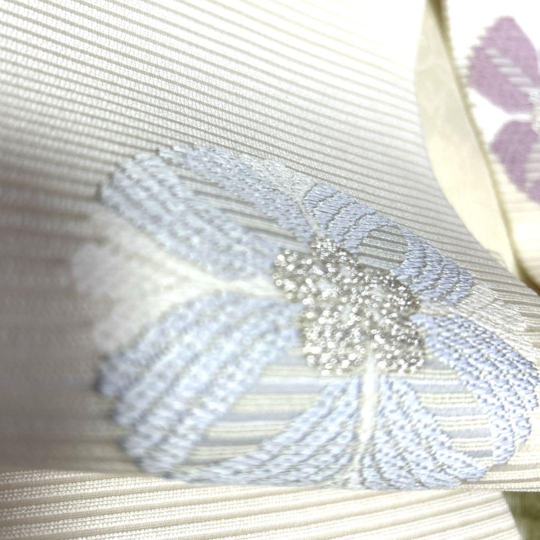新品未使用品　西陣織【佐々木染織物】正絹　夏の絽の名古屋帯《生成り　刺繍　花》