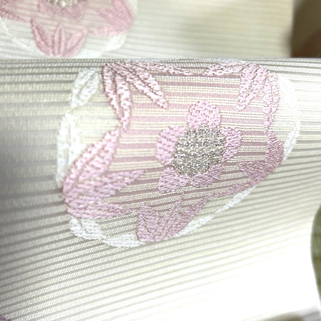 新品未使用品　西陣織【佐々木染織物】正絹　夏の絽の名古屋帯《生成り　刺繍　花》