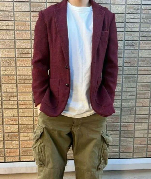 美品　Lサイズ相当　ハリスツイード　後染め　ボルドー　クルミボタン
