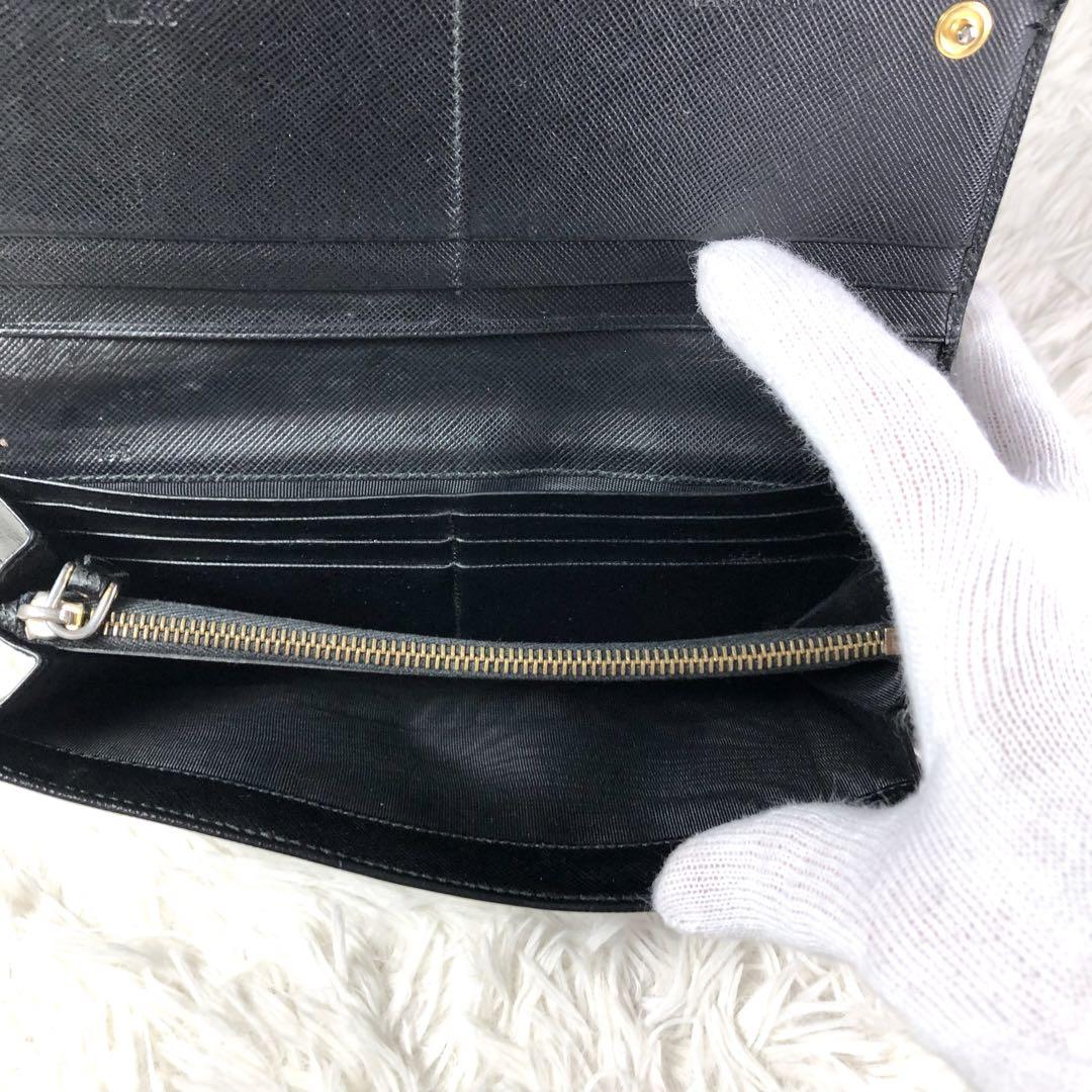 【PRADA✨】ブラック フラップ長財布 サフィアーノレザー ゴールドロゴ