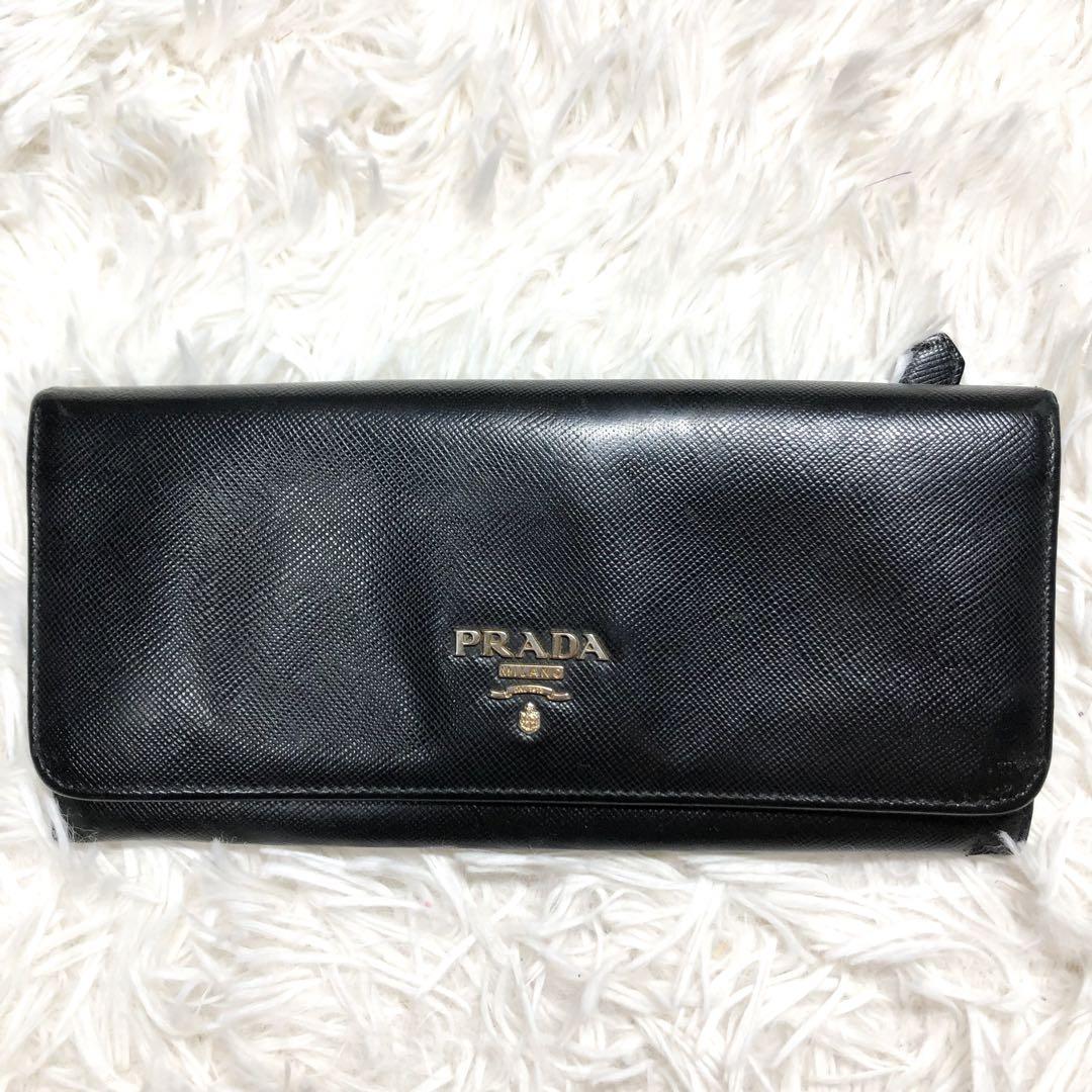 【PRADA✨】ブラック フラップ長財布 サフィアーノレザー ゴールドロゴ