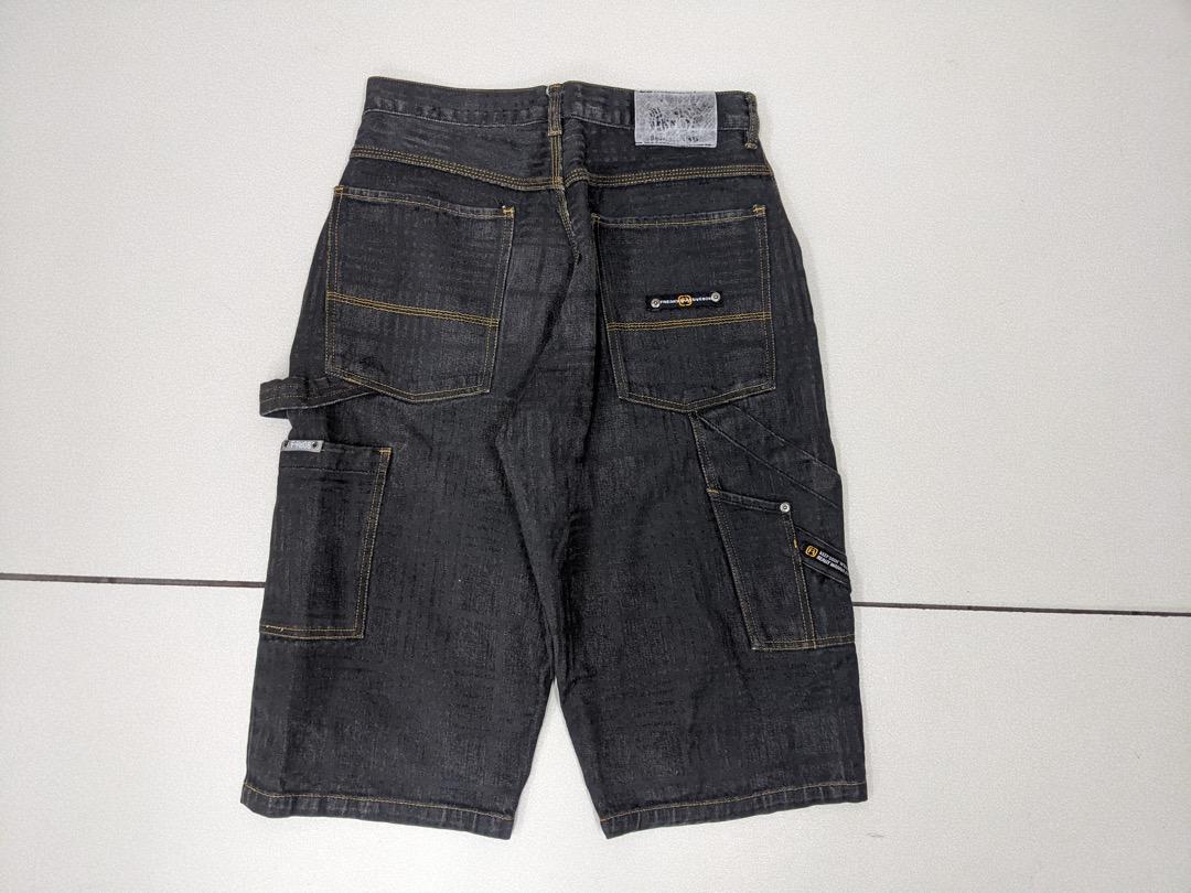 y2k ストリート　グランジ　ブラックバギーショーツ　激レア 00s FUNKYJACK XXLサイズ 先染めブラック刺繍バギーカーゴ