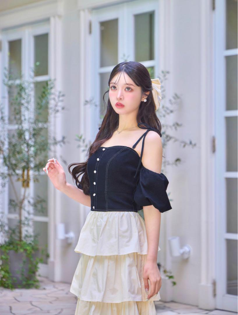 エムミーエメ　デニムドッキングティアードワンピース 超美品】エムミーエメ デニムドッキングティアードワンピース