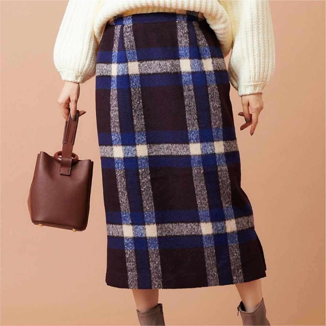 チェックミモレストレートスカートM