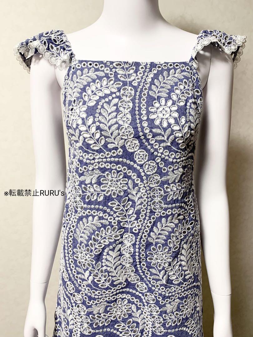 新品同様alice+oliviaアイレット刺繍 スカラップラッフル ワンピース 新品同様alice+oliviaアイレット刺繍 スカラップラッフル