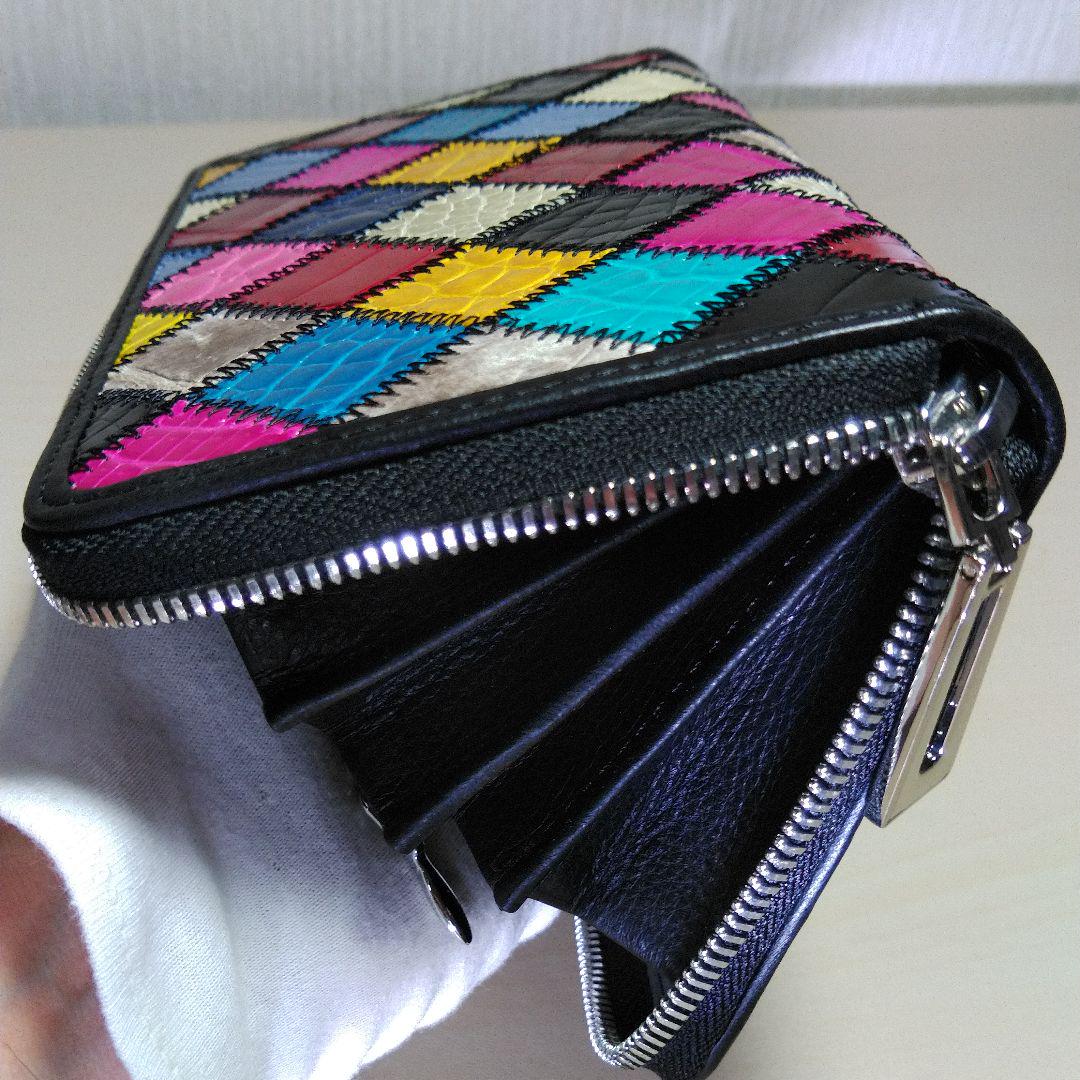 クロコダイル鰐革 パッチワーク ラウンドファスナー長財布 カラフル040832P