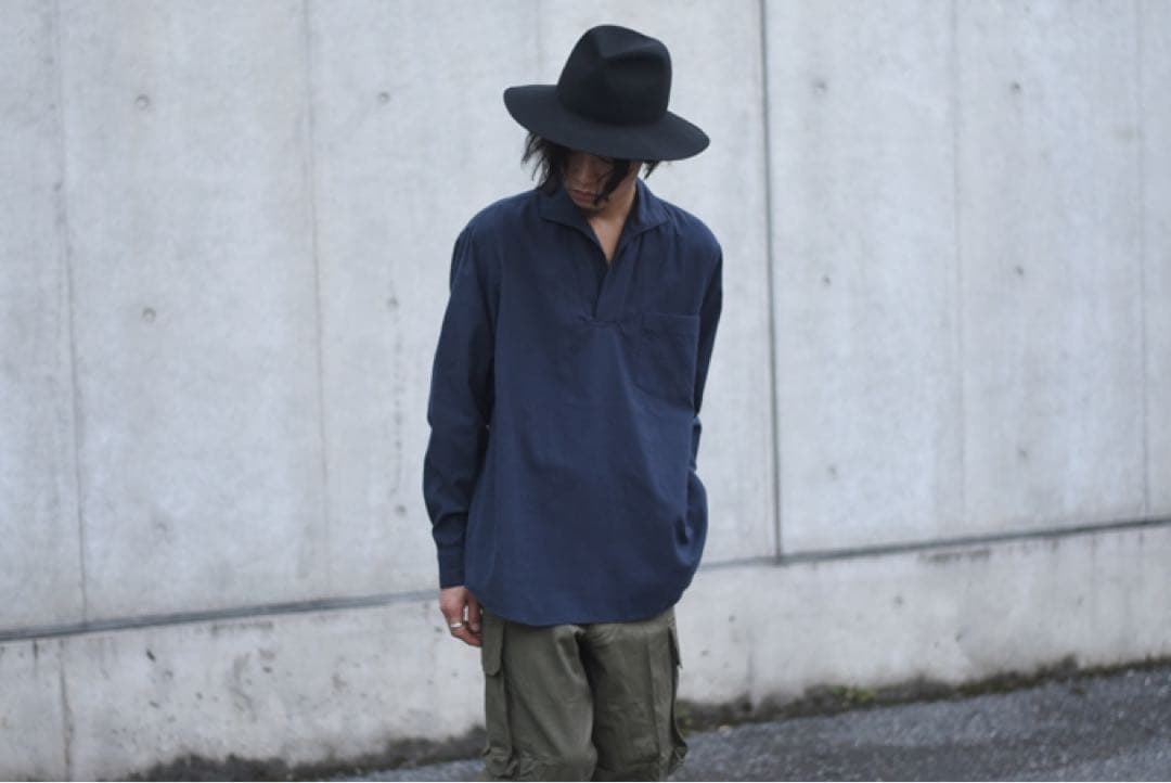 comoli コットンネル スキッパーシャツ ネイビー 3L COMOLI