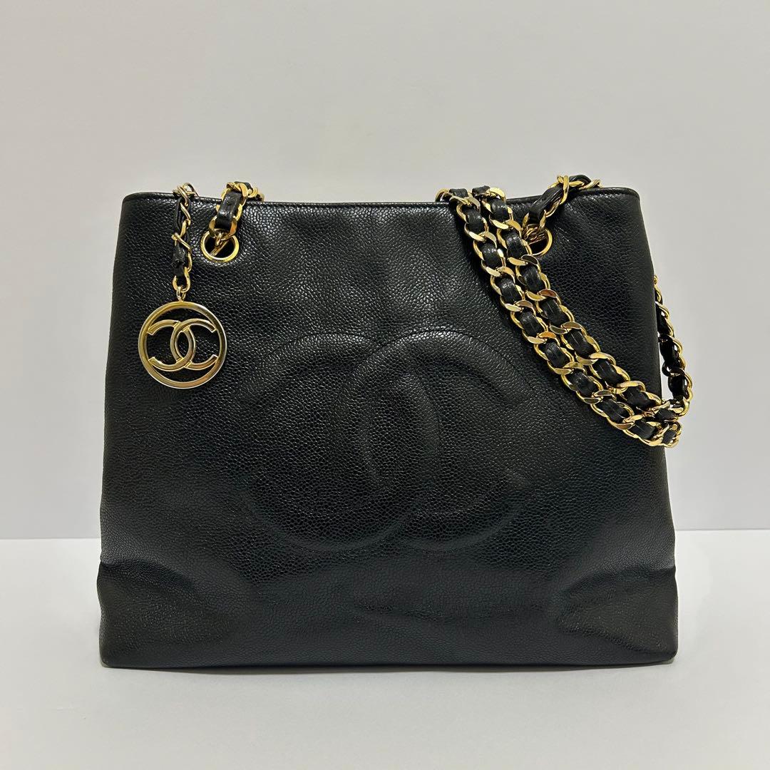 CHANEL ココマーク キャビアスキン チェーントートバッグ ブラック