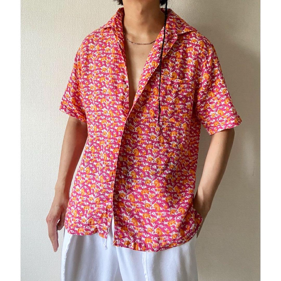 xl オーバーサイズ vintage ゼニアスポーツ リネン 花柄 アロハシャツ